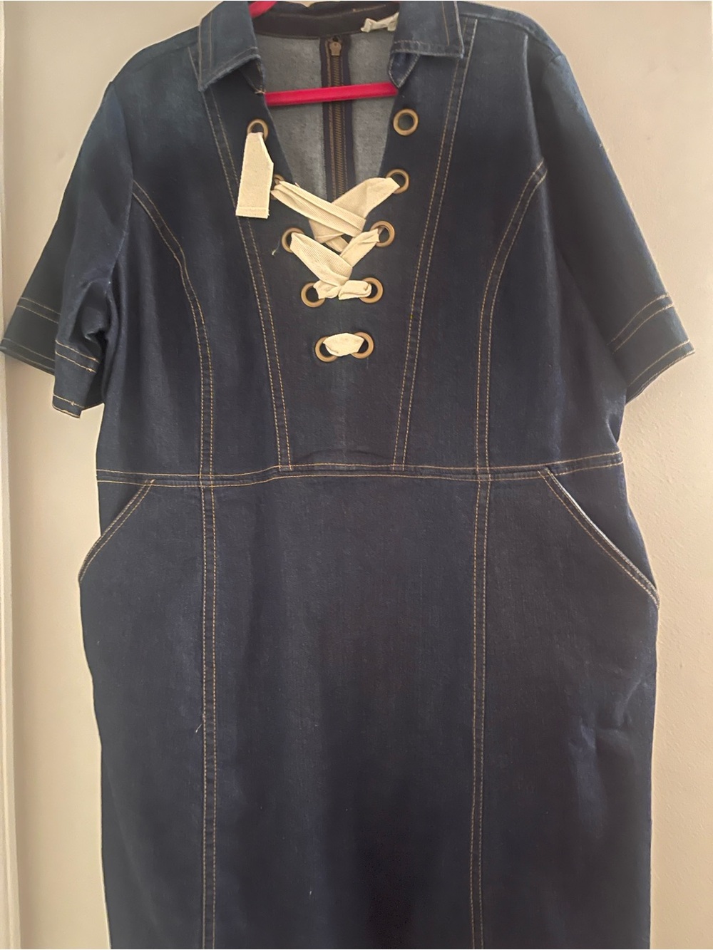 Eloquii Navy Denim Lace-Up Midi Dress